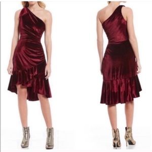 Chelsea & Violet Red Velvet One Shoulder Dress